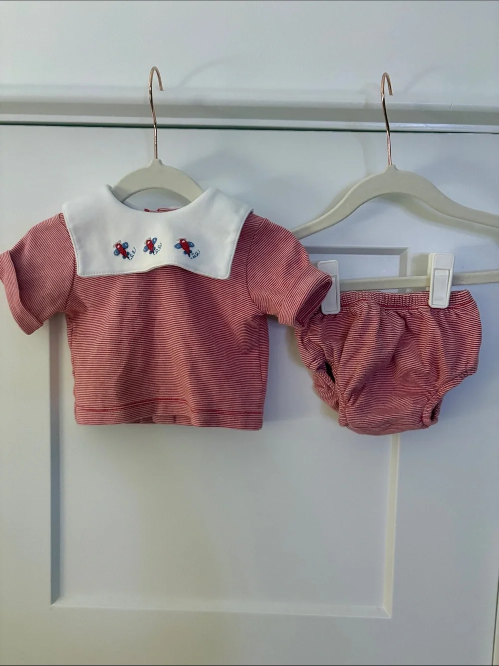 Luxury Brand Bailey Boys Red Striped Baby Two-Piece Set White Peter Pan Collar